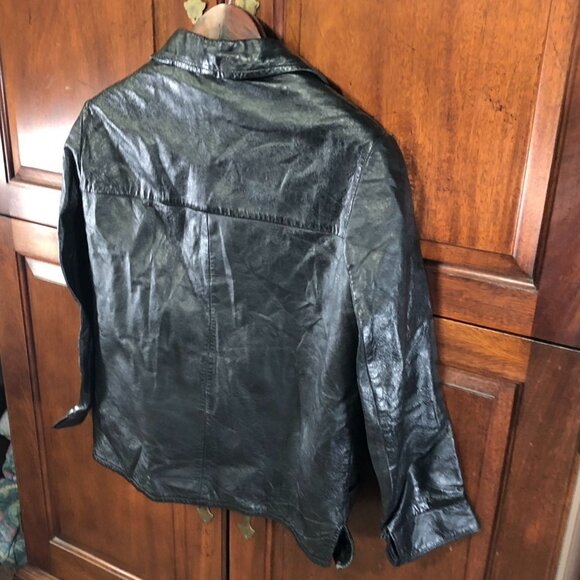 Women's Leather Jacket Black Blazer 8-10 Collared Button Front Classic - Picture 15 of 16
